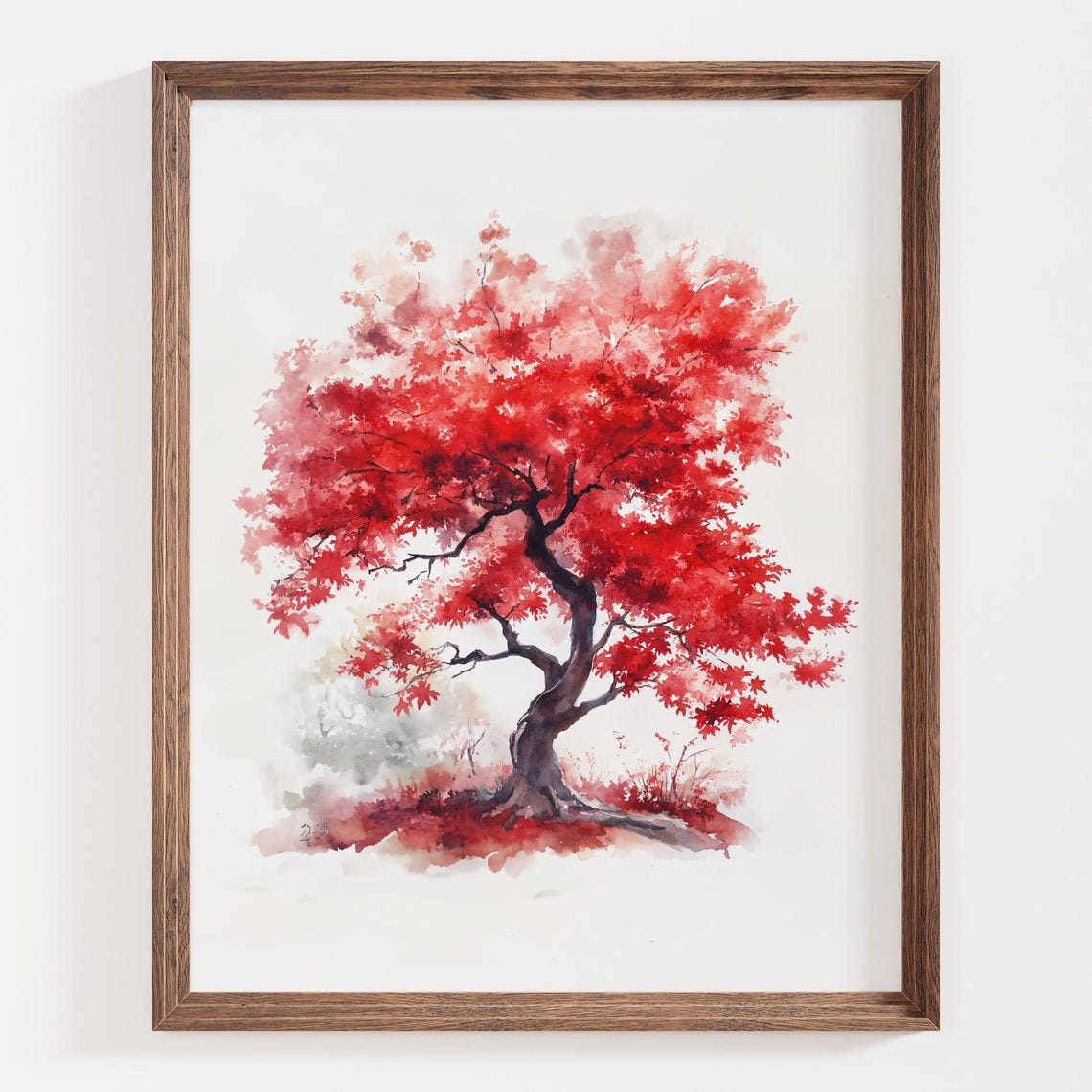 Red Japanese Maple Tree Watercolor Minimalist Nature Art Poster