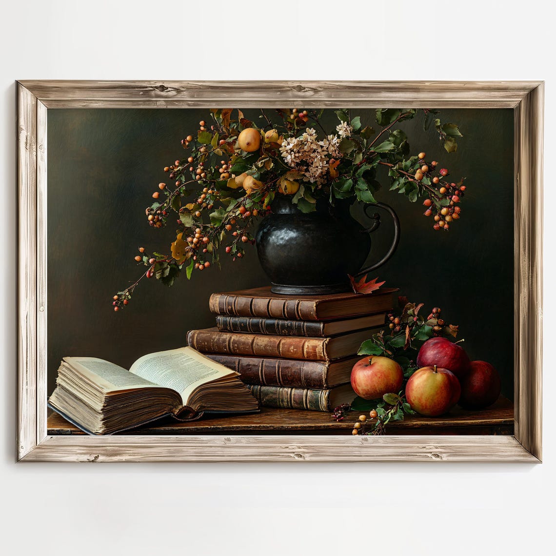 Antique Book Stack With a Berry Pitcher Rustic Still Life Poster