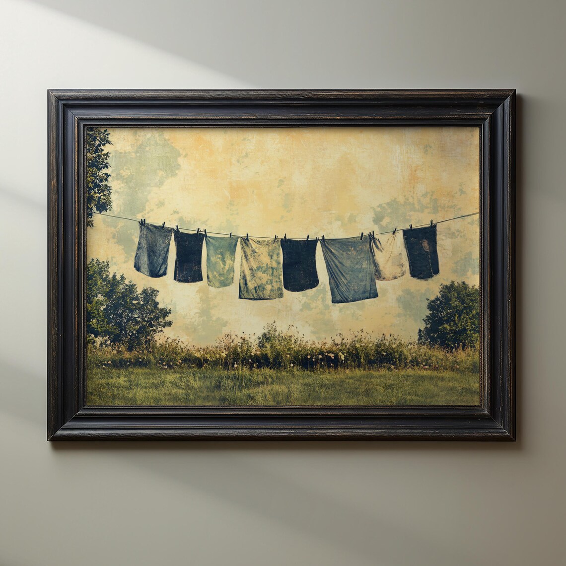 Vintage Clothesline, Rustic Farmhouse Art Print