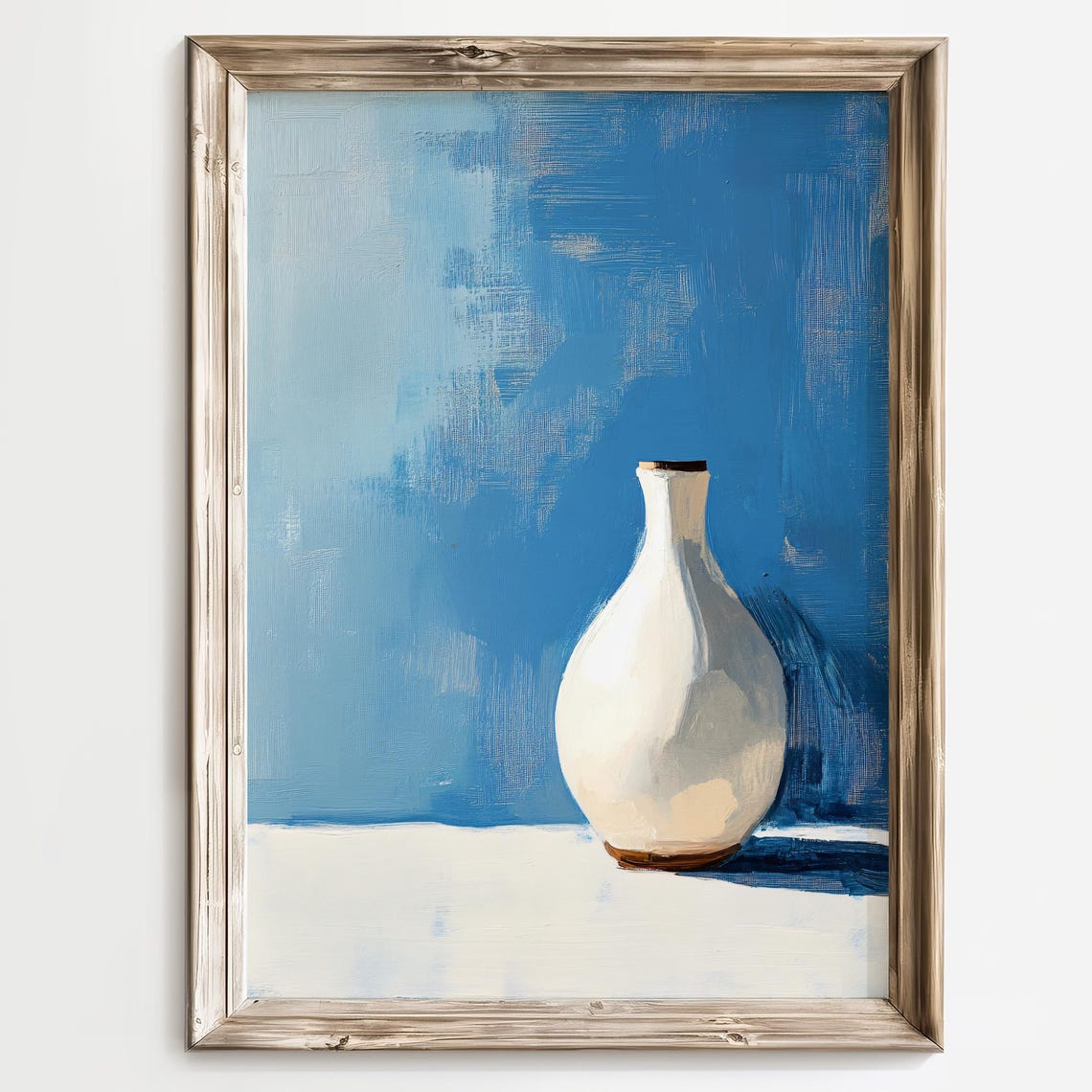Simple White Ceramic Vase on a Bold Blue Minimalist Modern Print
