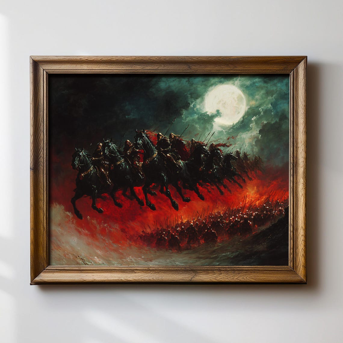 The Wild Hunt Matte Poster Night Riders Art Print Fantasy Cavalry Wall Art Dark Warrior Painting Moonlit Charge Artwork Gothic Horsemen