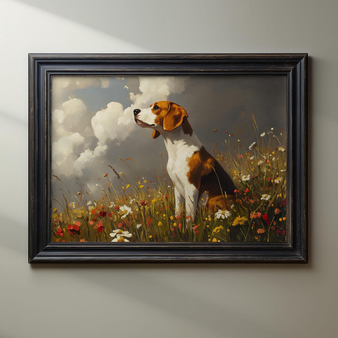 Beagle Sitting Among Colorful Wildflowers on a Meadow Hill Poster - Image 2