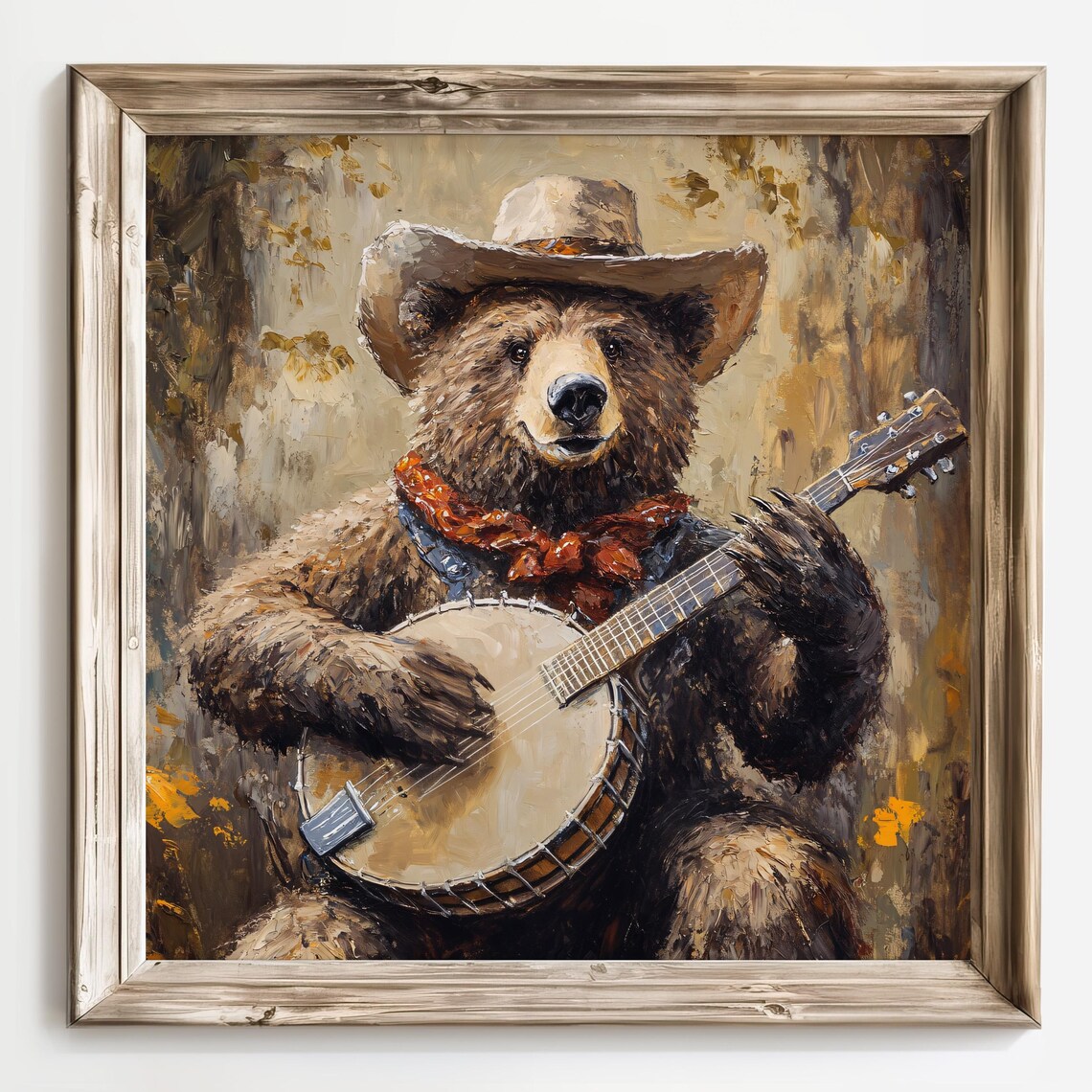 Cowboy Bear Playing Banjo, Rustic Western Art Print - Image 2