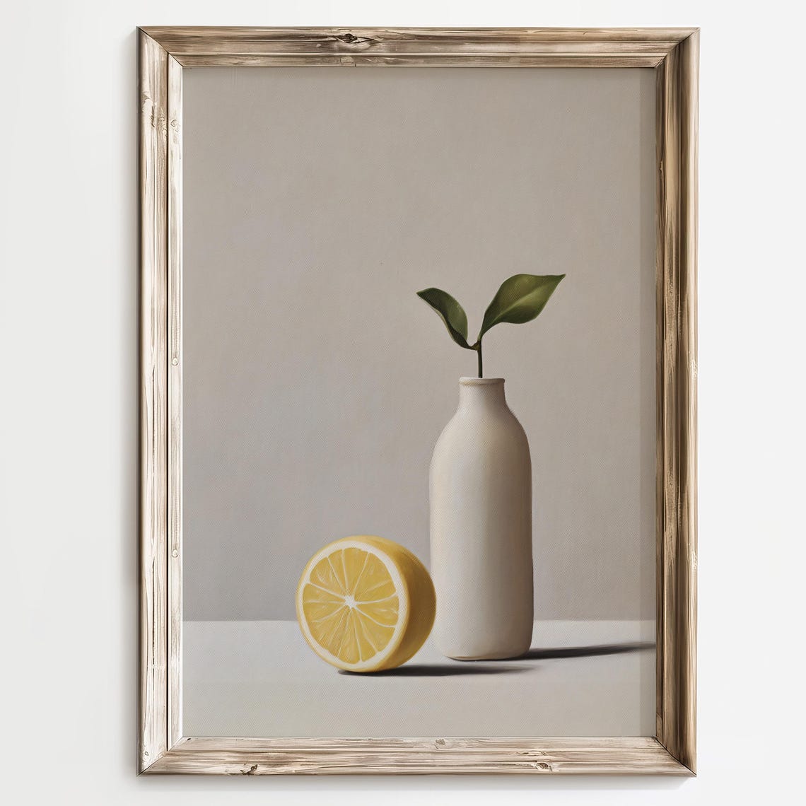 Fresh Sliced Lemon and White Vase Minimalist Kitchen Decor Poster - Image 2