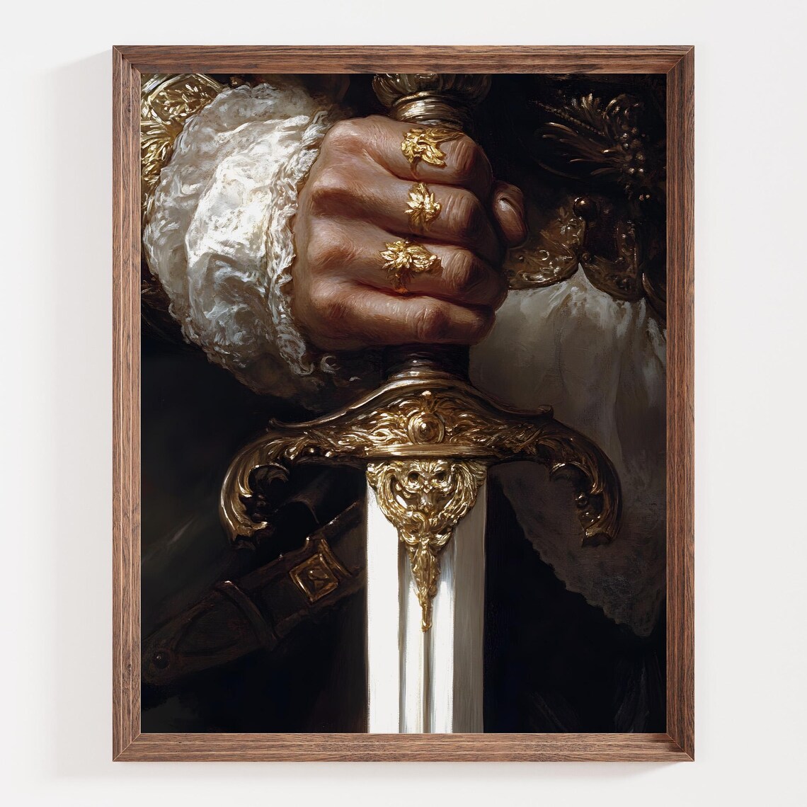 Royal Hand Gripping Ornate Golden Sword Medieval Warrior Detail Poster