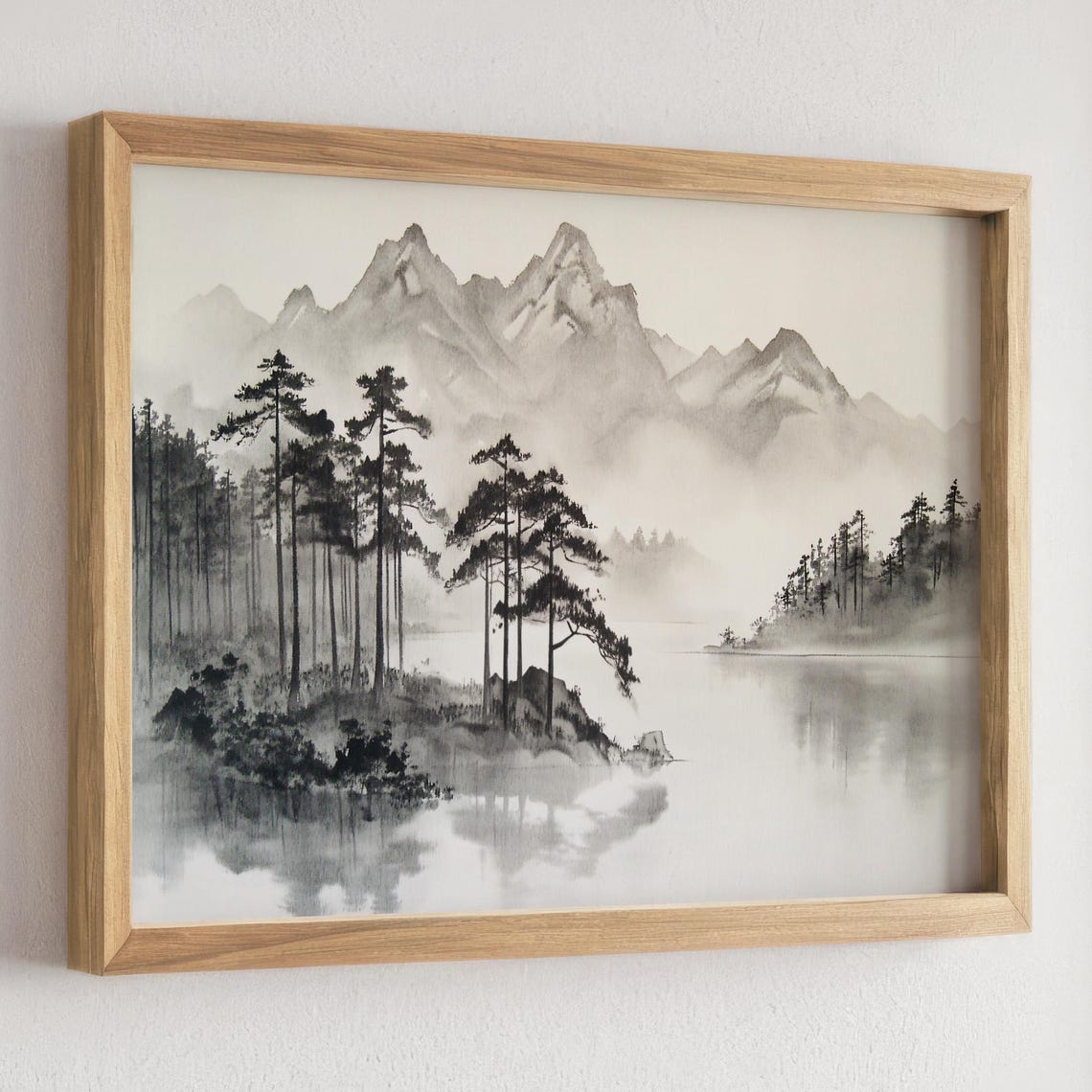 Sumi E Mountain Scene Black And White Wall Decor Japanese Ink Wash Landscape Wall Art Zen Nature Print Minimalist Forest Painting - Image 3