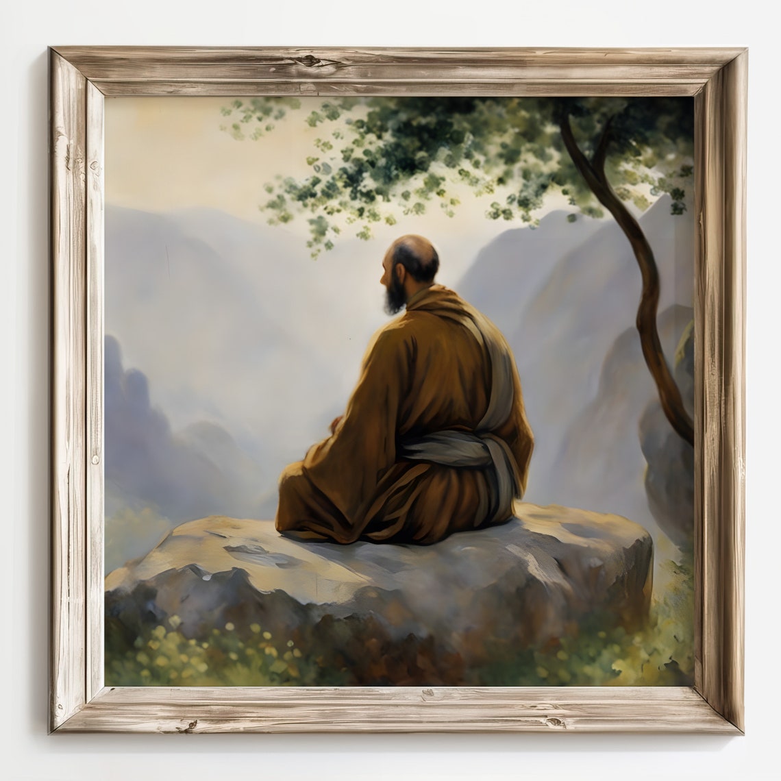 Meditation On The Peak Spiritual Zen Home Decor Peaceful Scenery Meditating Monk Nature Prints Serene Landscape Poster Mountain Art - Image 3
