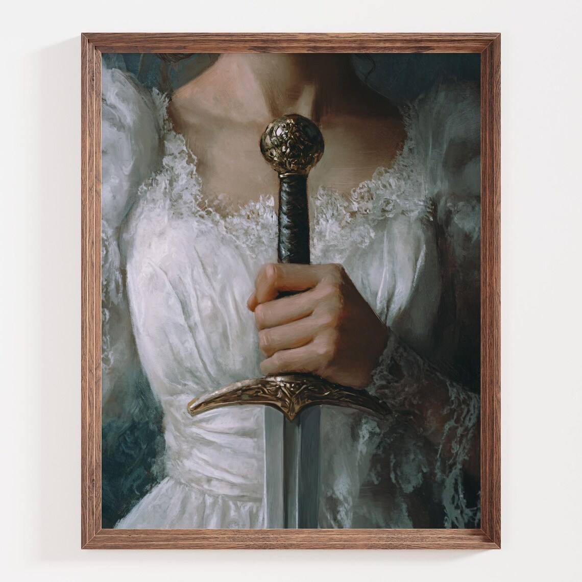 Victorian Woman Holding Ornate Sword Fantasy Elegant Scene Poster - Image 4