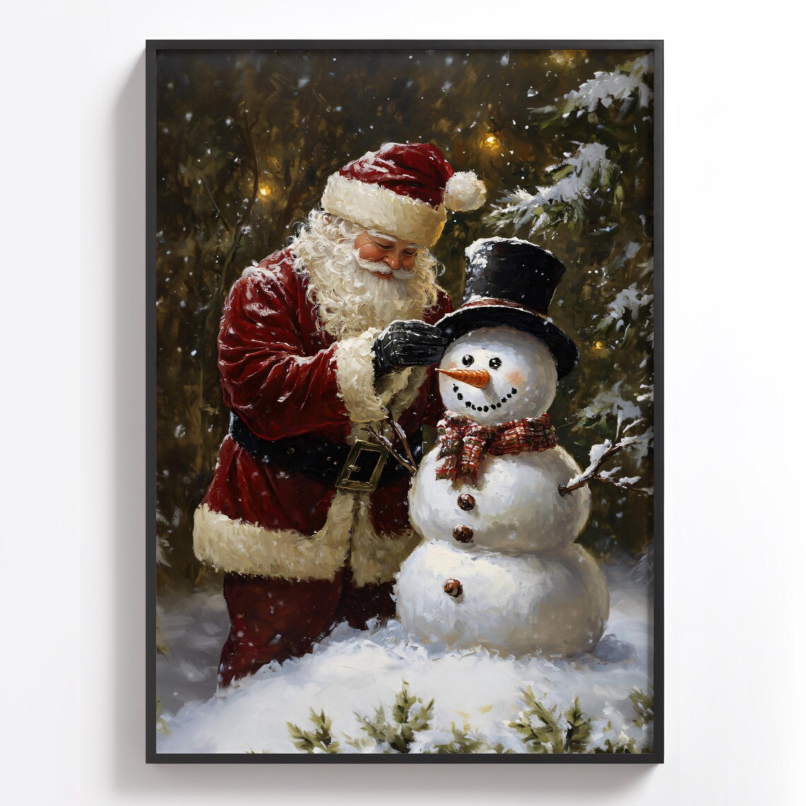Santa and Snowman Christmas Art Print, Holiday Decor - Image 2