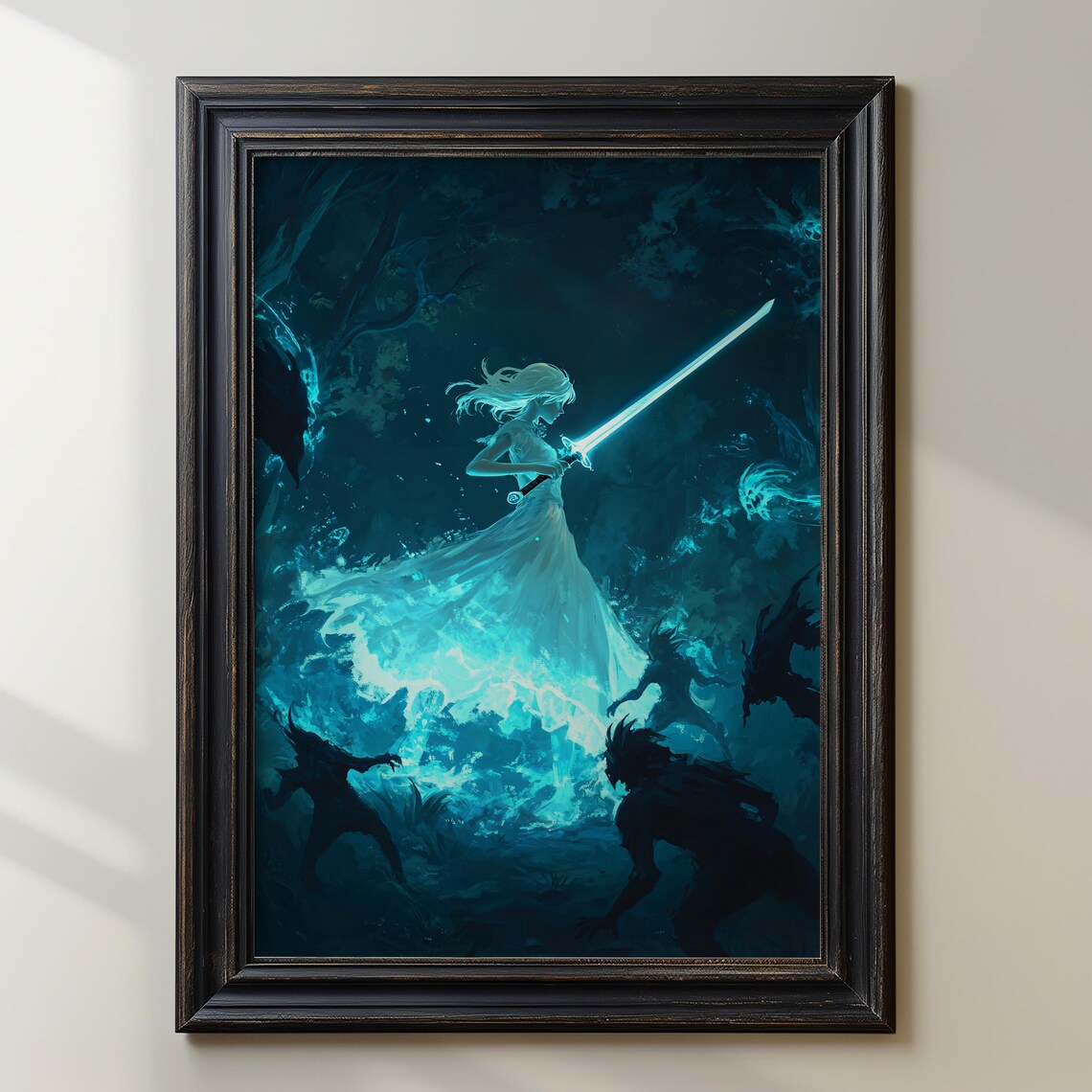 Female Swordfighter Dark Fantasy Battle Art Print