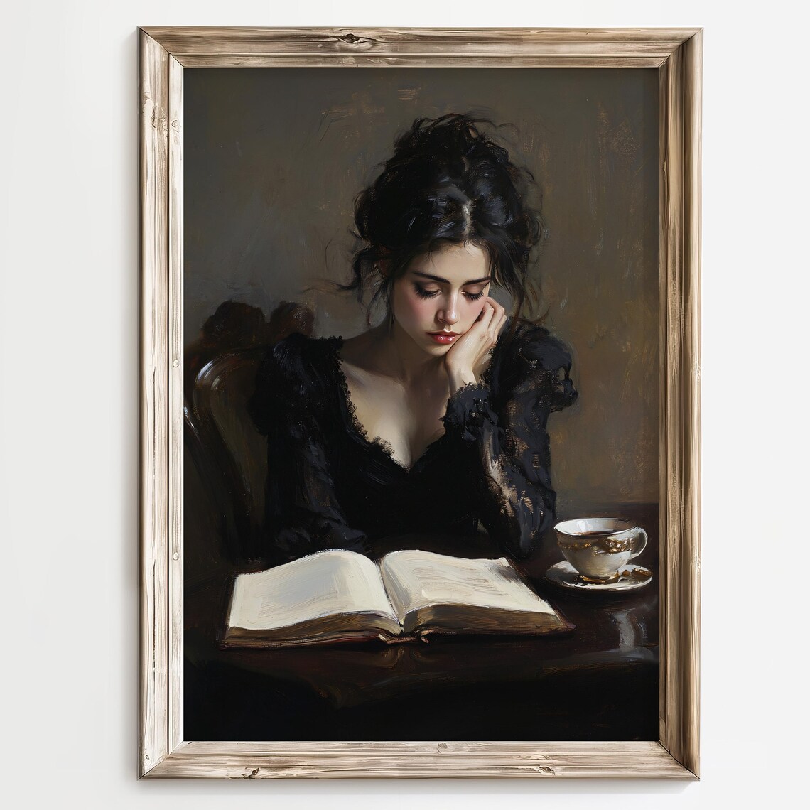 Woman Reading Book Vintage Inspired Art Print Elegant Portrait Cozy Home Decor Feminine Wall Art Coffee Cup Art Quiet Moments Wall Art - Image 2