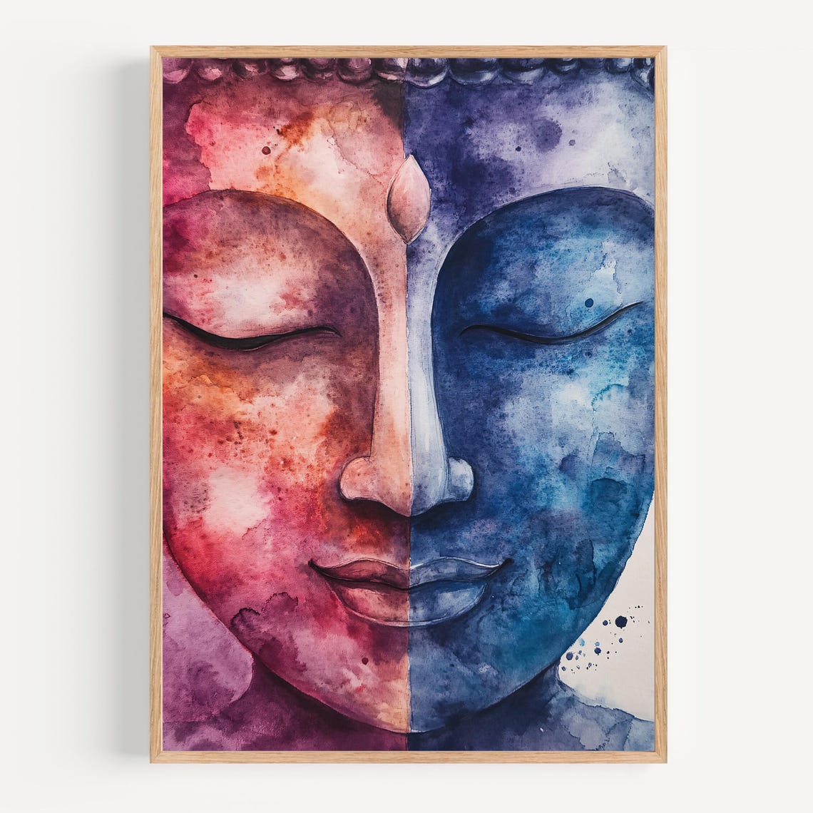 Split Tone Buddha Face Watercolor Pink And Blue Zen Scene Poster - Image 2