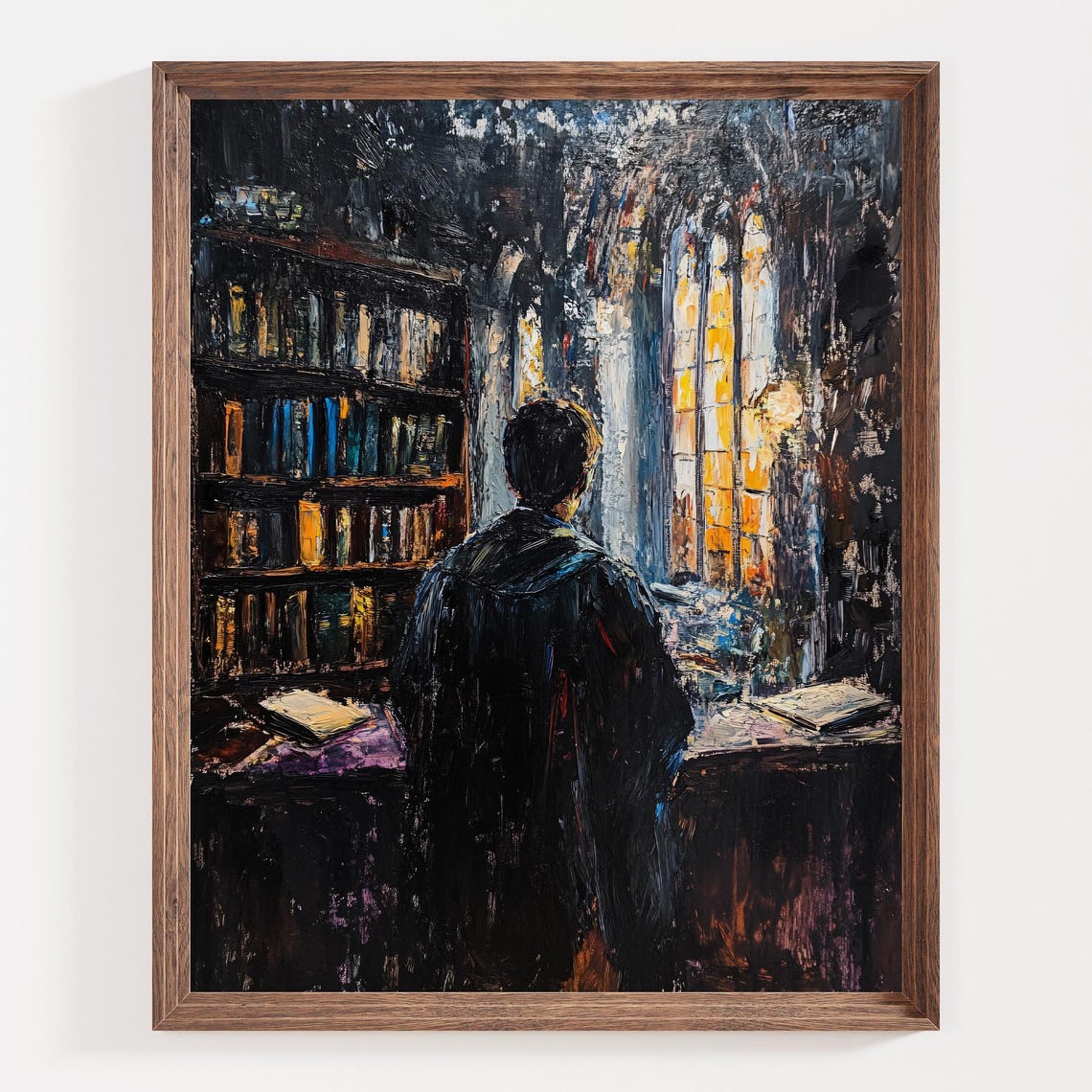 Scholar at a Desk in a Gothic Library by Window Light Poster - Image 3