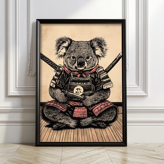 Koala Samurai Holding Sword Vintage Japanese Warrior Funny Poster