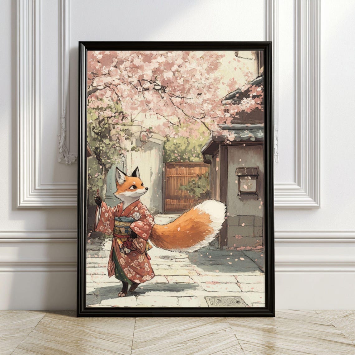 Japanese Wall Art Fox Cherry Blossom Beautiful Inspired