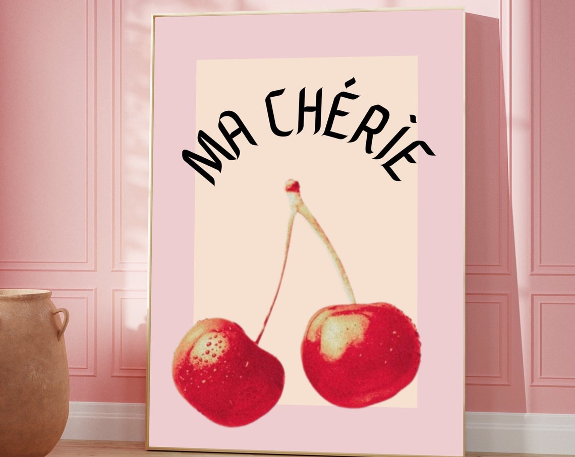 Retro Cherry Poster Ma Chrie Kitchen Wall Art Printable