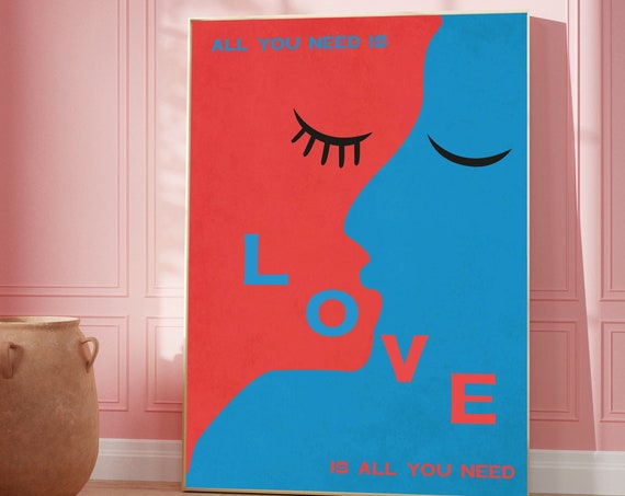 Love Quote Print Retro Pink Red Wall Art Digital Download