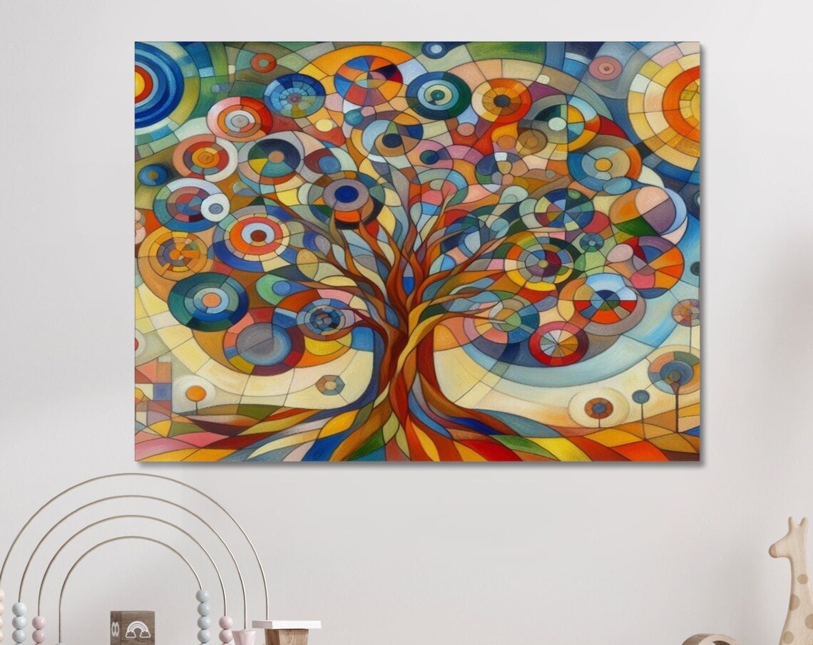 Cubism Art Colorful Tree Of Life Picasso Style Painting Colorful Abstract Tree Wall Art Cubism Art Tree Painting Gift