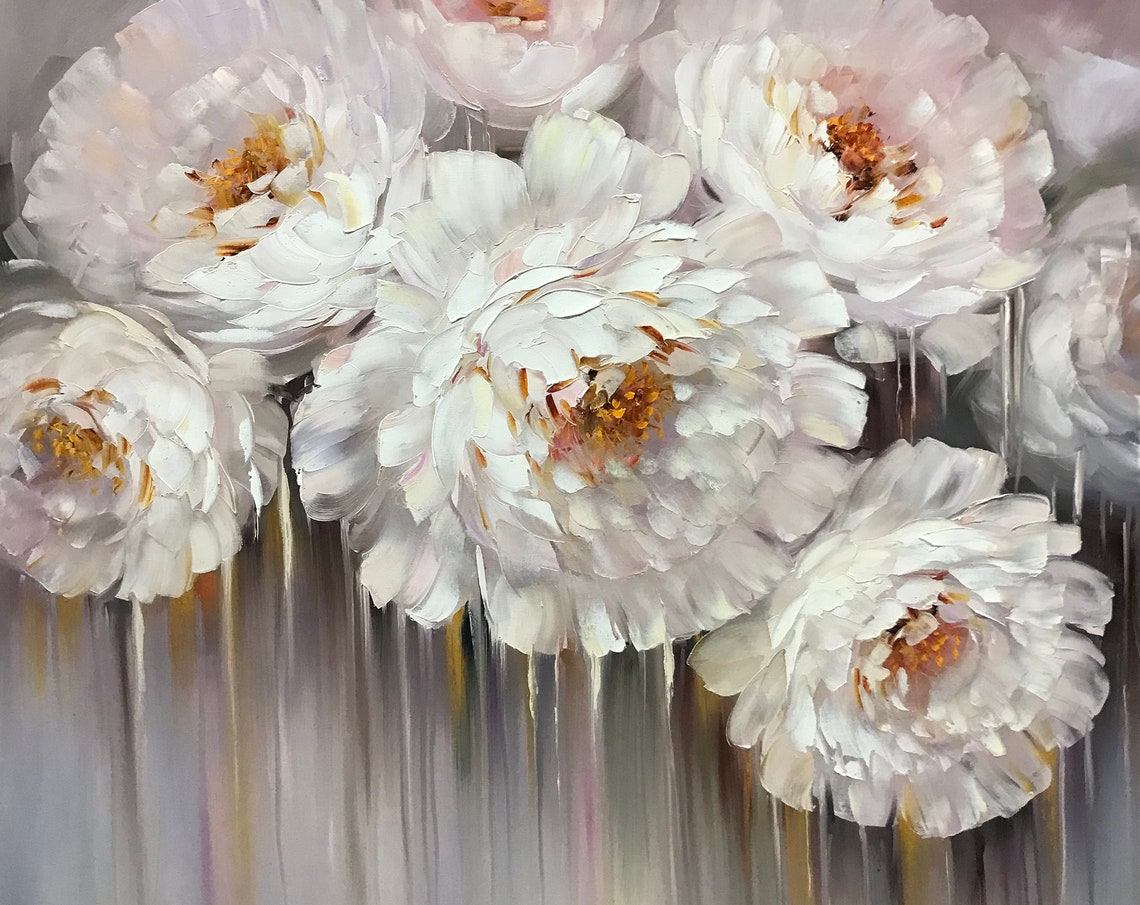 Abstract Peonies Painting Original Peony Oil Painting Flowers White Peony Art 3d Flower Painting Floral Oil Painting Peony Artwork - Image 3