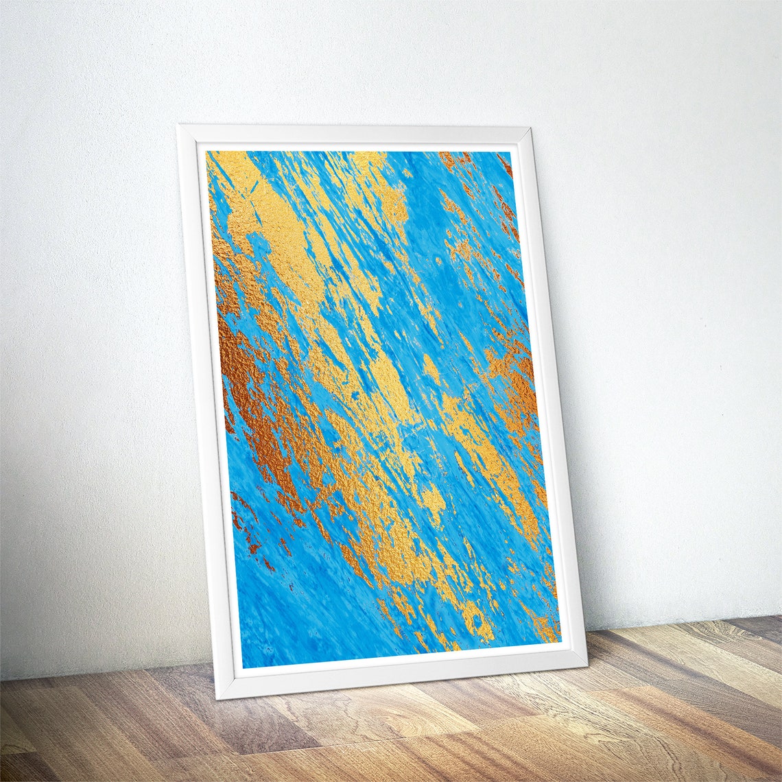 Bright Turquoise Blue Gold Brushstroke Bold Abstract Art Poster - Image 4