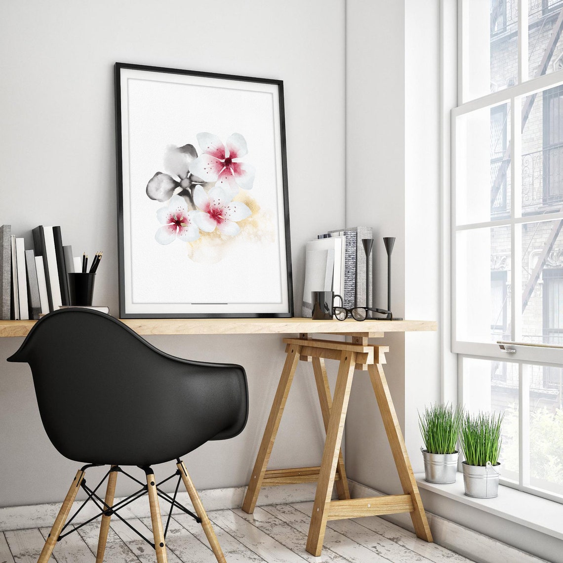 White and Pink Plum Blossoms Delicate Japanese Watercolor Poster - Image 4