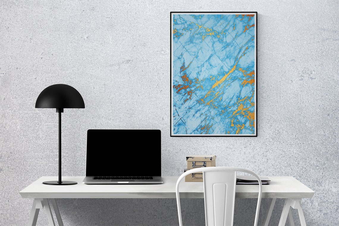 Light Blue Marble With Fine Gold Veins Modern Abstract Poster - Image 3