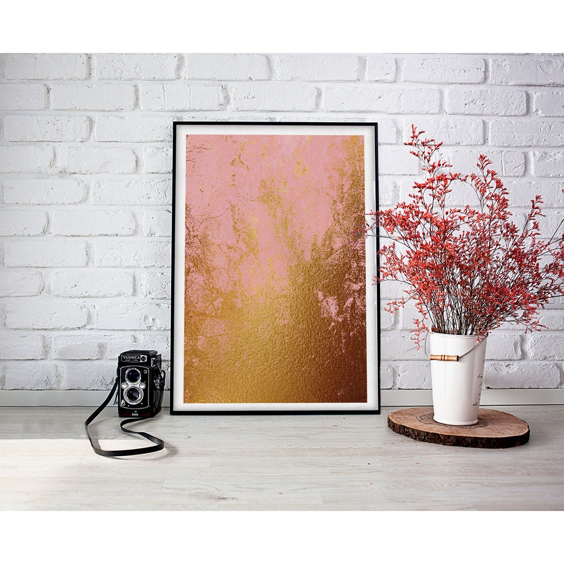 Pink Gold Foil Gradient Textured Glamorous Abstract Art Poster - Image 3