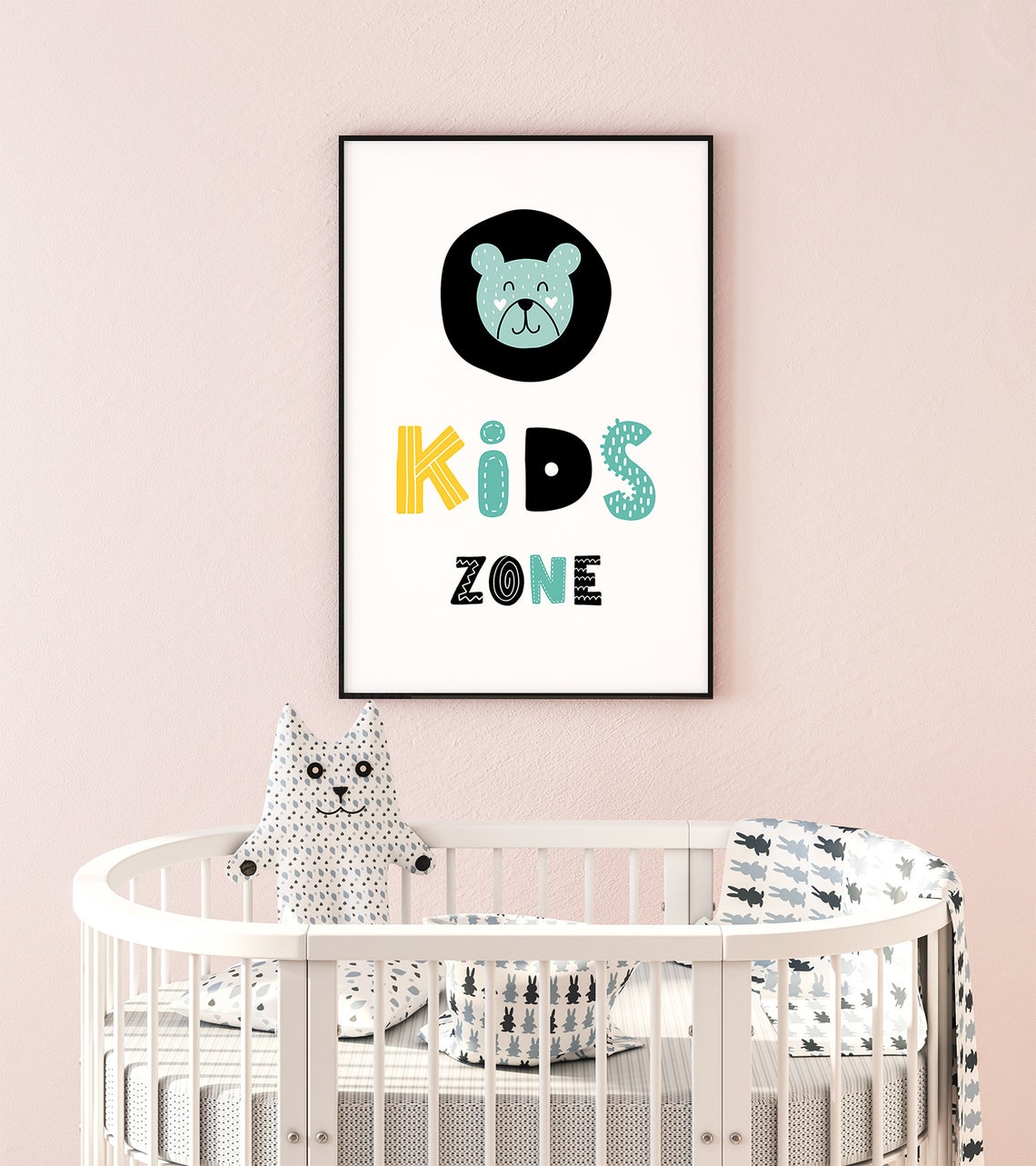 Kids Zone Bear Face Nursery Poster Minimalist Kids Room Wall Decor Art - Image 2