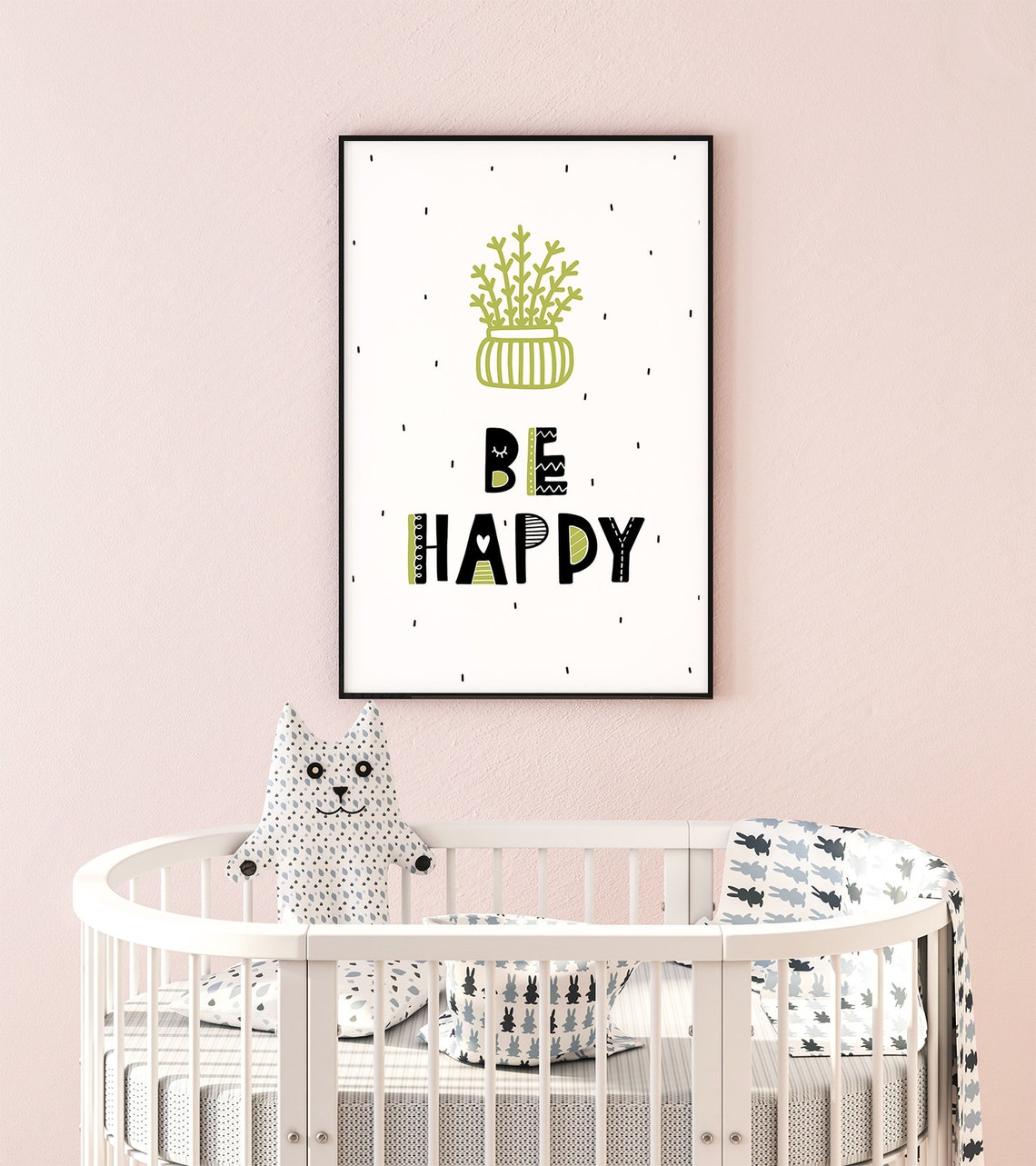 Be Happy Potted Plant Nursery Poster Minimalist Botanical Room Art - Image 2