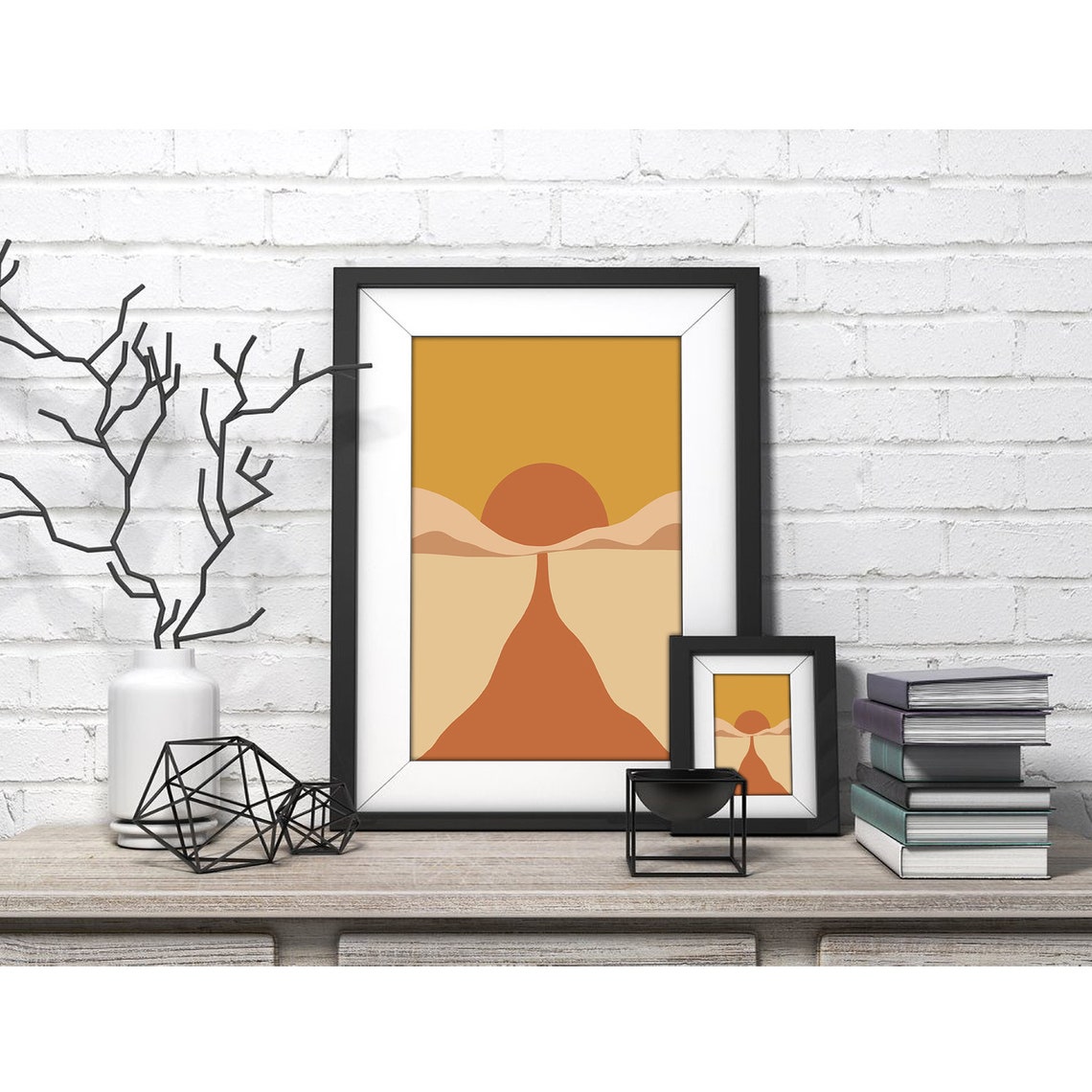 Golden Sun Setting Over Desert Dunes Mid Century Boho Art Poster - Image 3