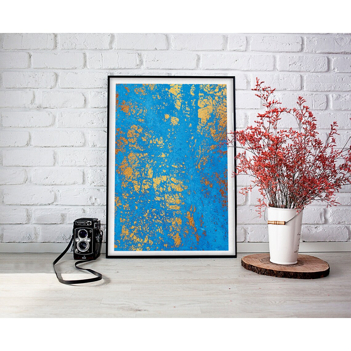 Turquoise Gold Textured Foil Abstract Painting Modern Art Poster - Image 2