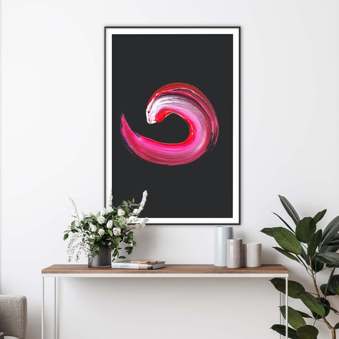 Pink Swirl Brush Stroke Wave Abstract Modern Statement Poster - Image 2