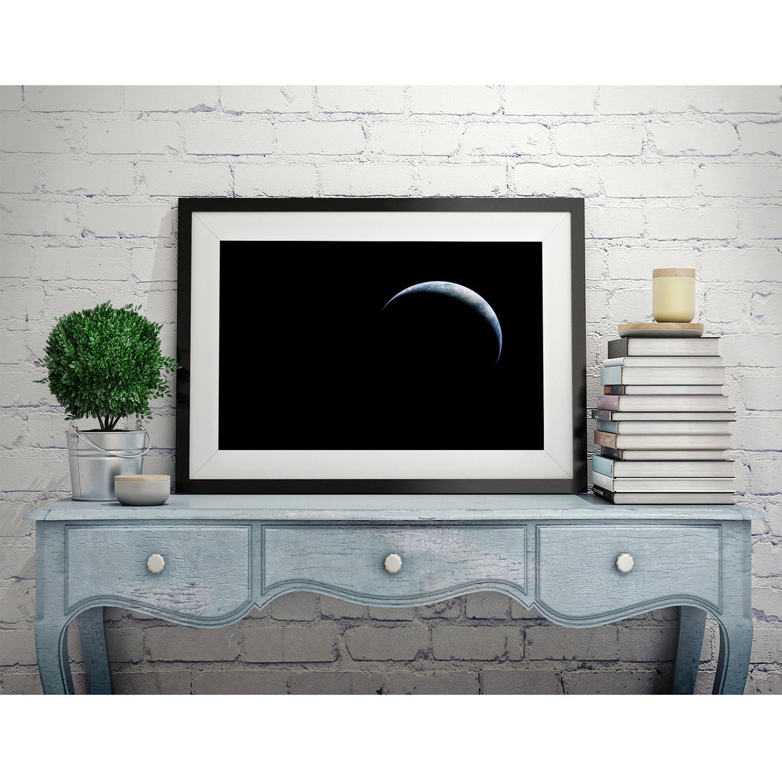 Crescent Earth Rising Over Dark Moon Deep Space Photo Poster - Image 2