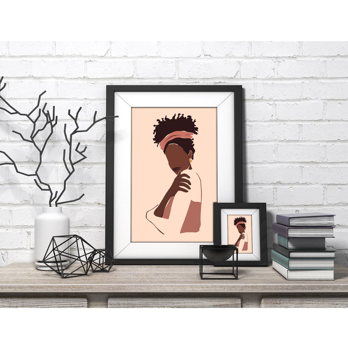 Black Woman with Pink Headband and Afro Minimalist Art Poster - Image 4