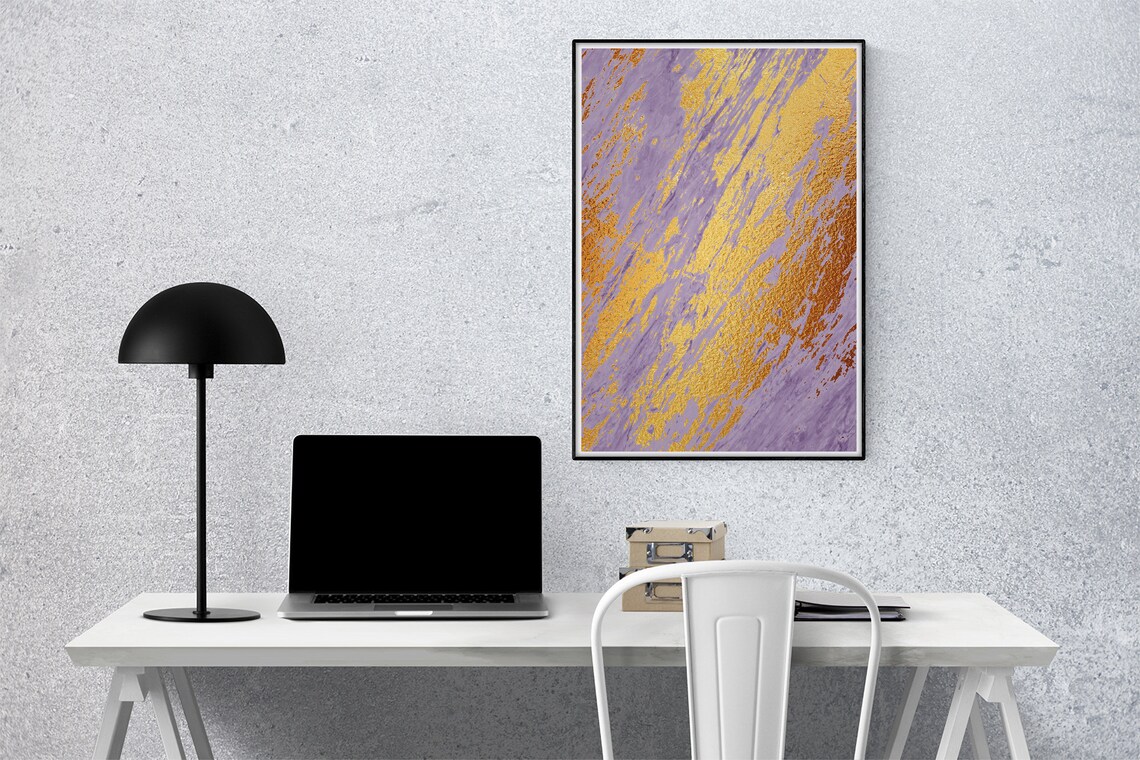 Lavender Marble Diagonal Gold Foil Streaks Modern Art Poster - Image 3