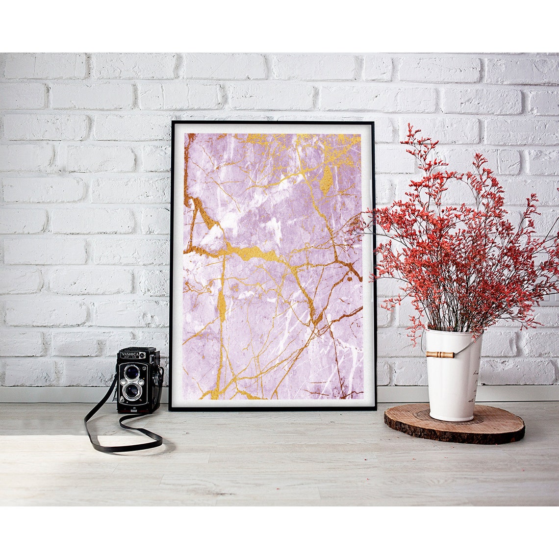 Lavender White Marble Gold Web Vein Glam Abstract Art Poster - Image 3