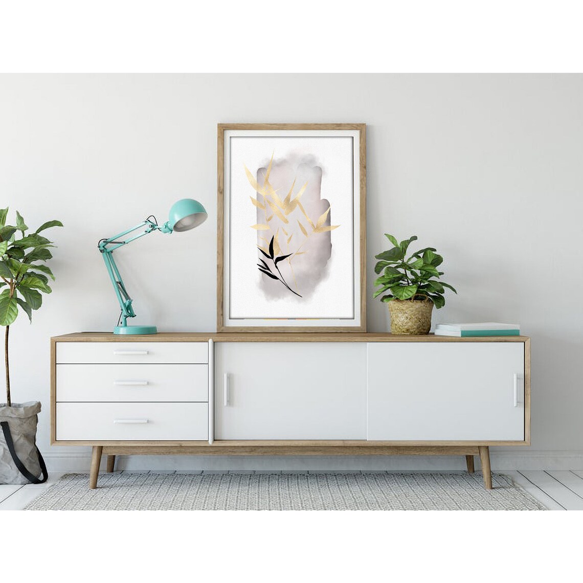 Gold Leaf Branches with Black Accent Japanese Watercolor Poster - Image 3