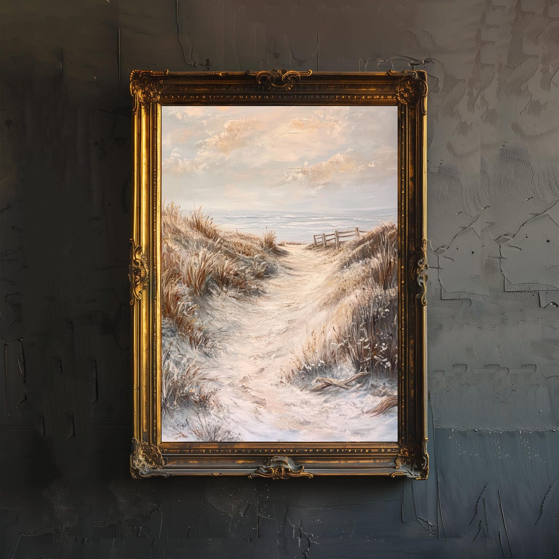 Sandy Dune Path to the Ocean Soft Neutral Tranquil Beach Art Poster