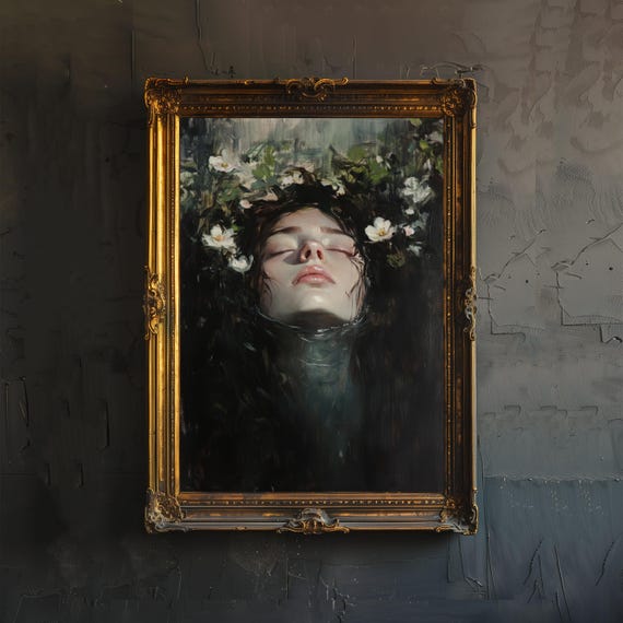Ophelia Dark Academia Print Victorian Art Gothic Decor Antique Oil Painting Poster Rustic Vintage Wall