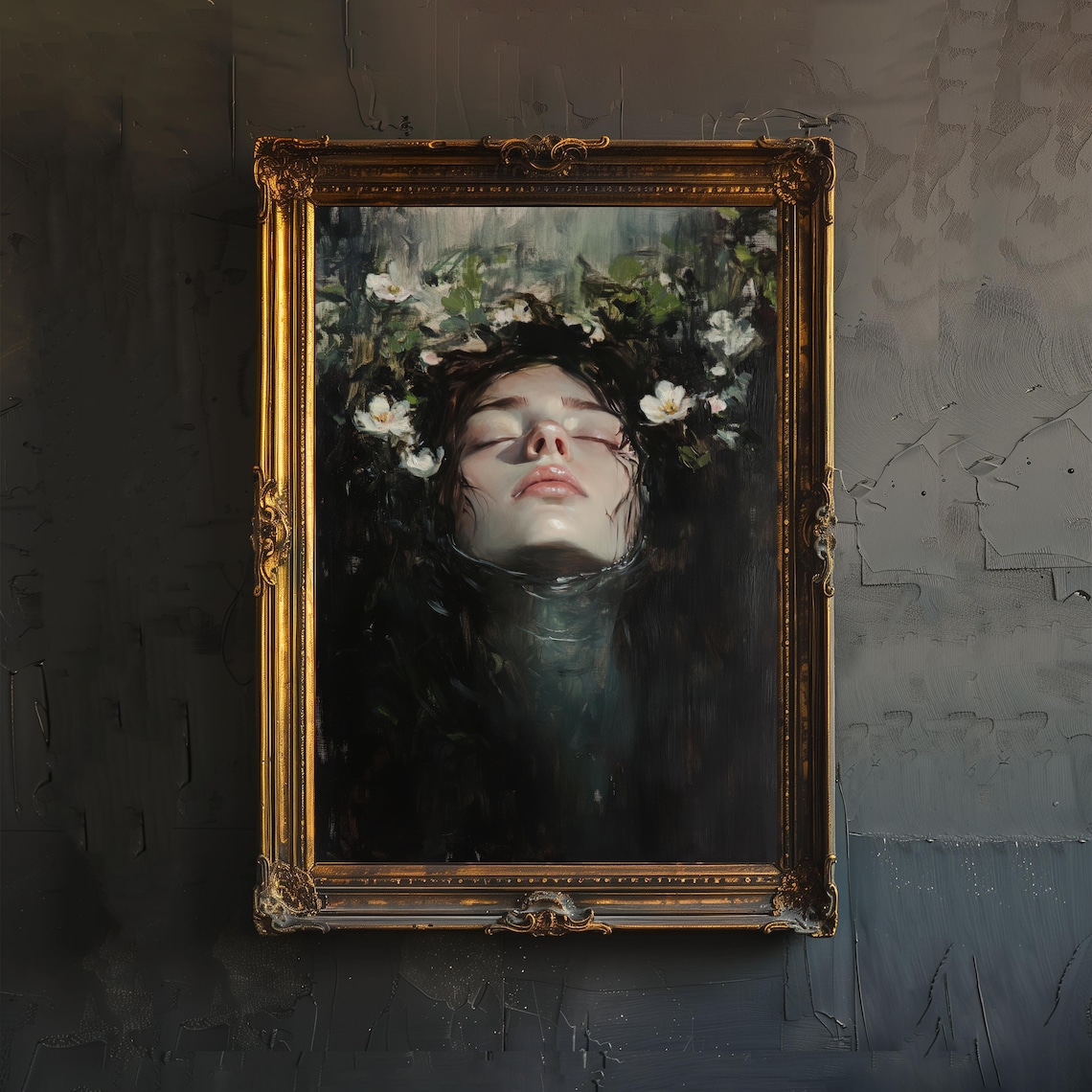 Ophelia Dark Academia Drowned Woman Floral Gothic Victorian Print