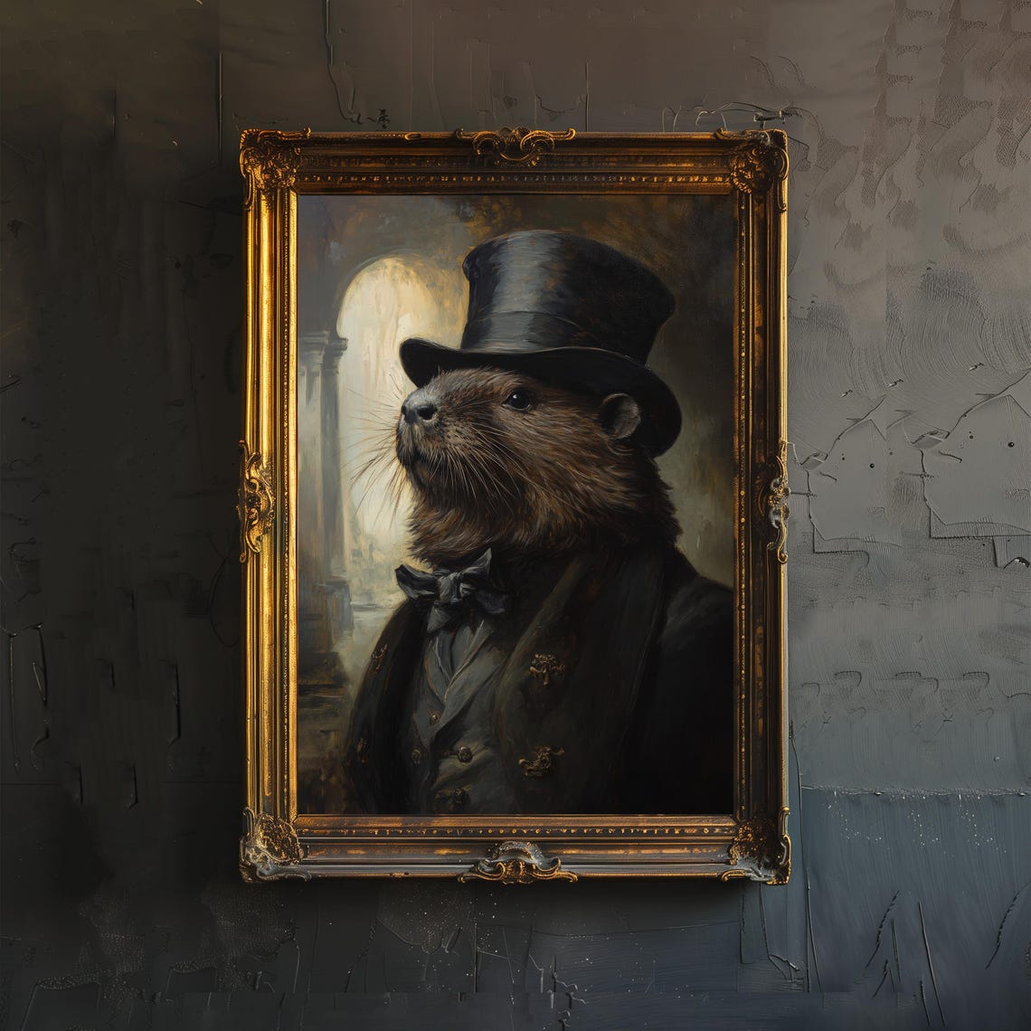 Victorian Beaver Gentleman Top Hat Bow Tie Gothic Portrait Poster