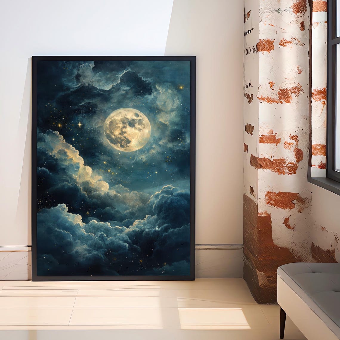 Celestial Moon Art Print, Dark Academia Gothic Decor