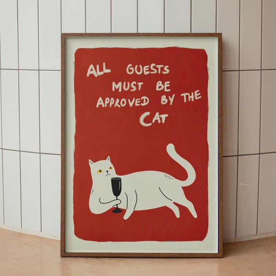 Cat Wall Art Print Funny Poster Cute Kitten Illustration Lover Gift