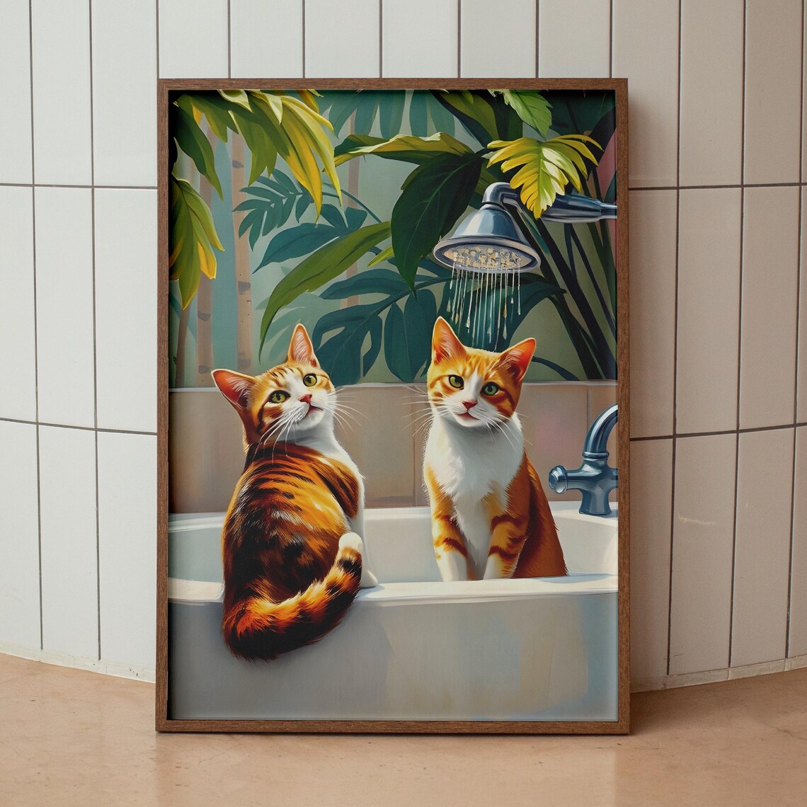 Cute Bathroom Wall Art Funny Print Trendy Minimalist Cat Poster