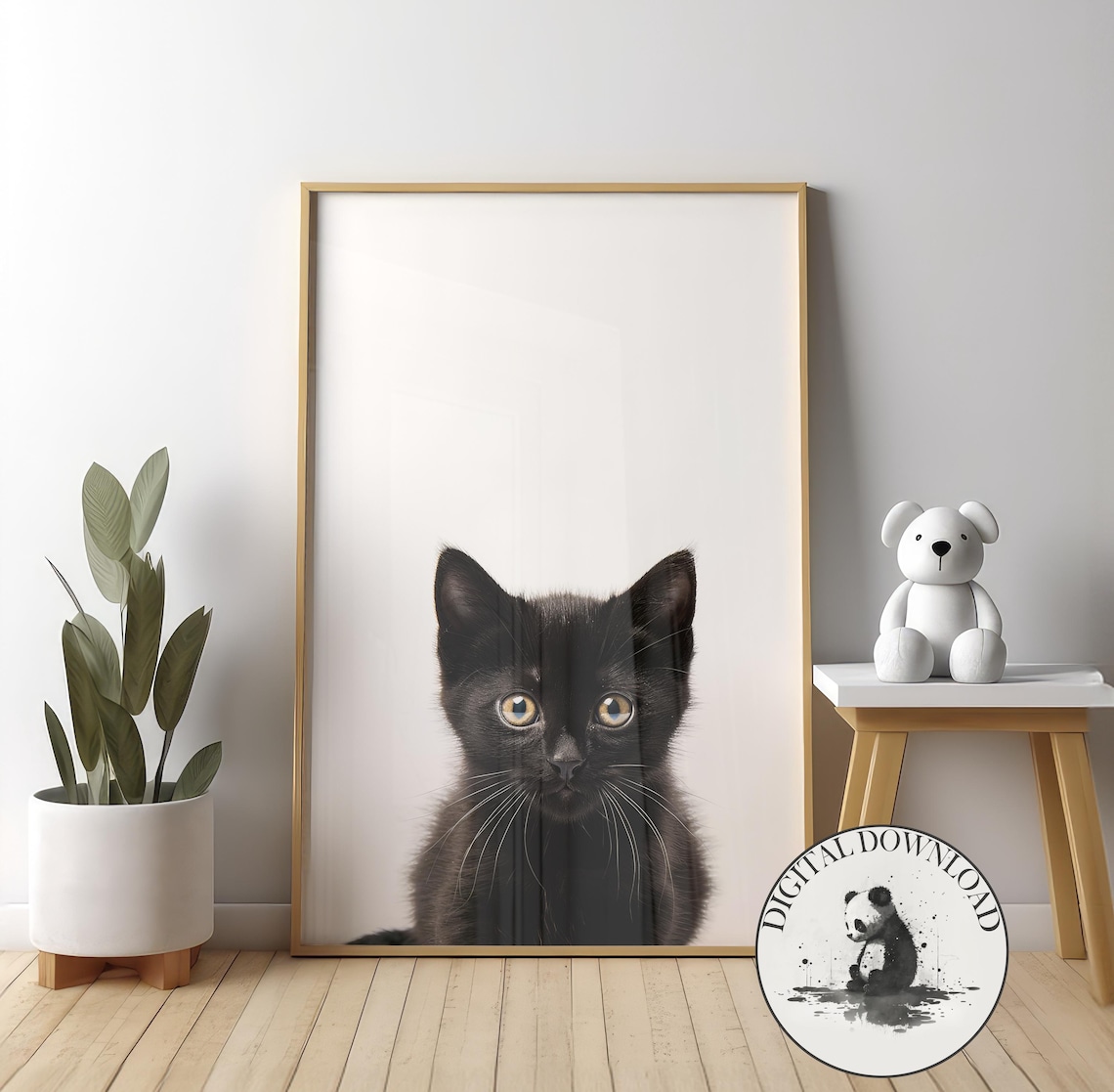 Baby Black Cat Cute Illustration Nursery Art Print