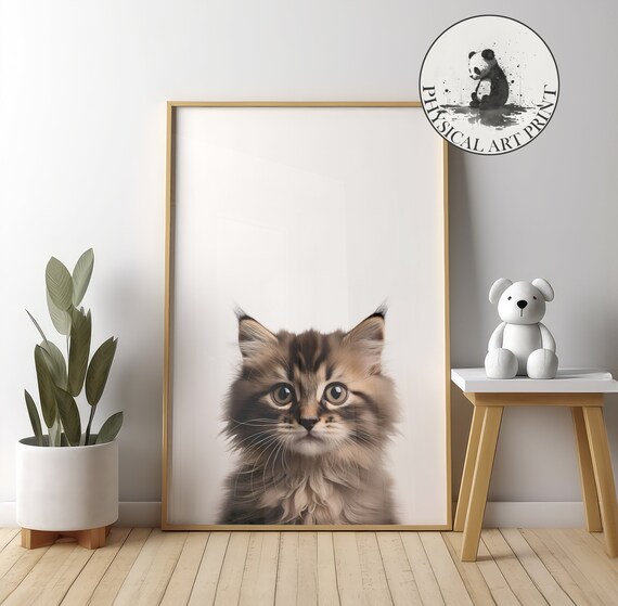 Fluffy Longhaired Kitten Close-Up Sweet Nursery Animal Art Poster