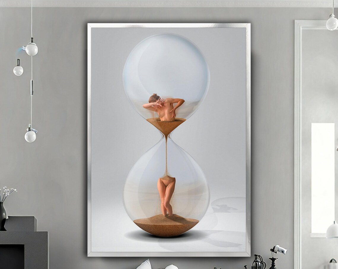 Surreal Woman Hourglass Body Sand Falling Time Dreamlike Art Print