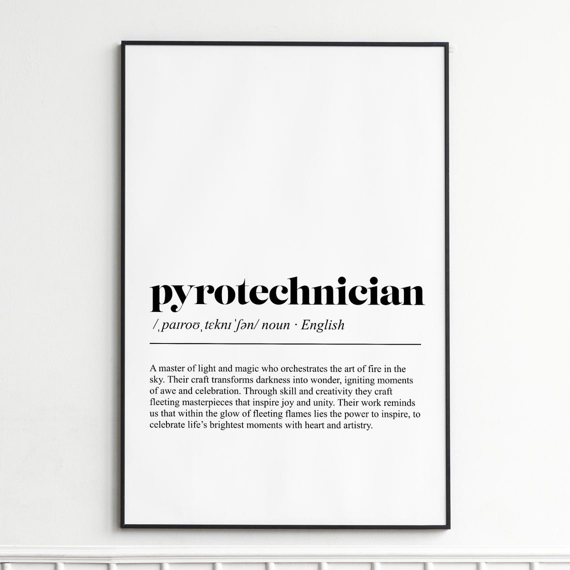 Pyrotechnician Definition Print Inspirational Dictionary Wall Art Modern Typography Poster Home Decor