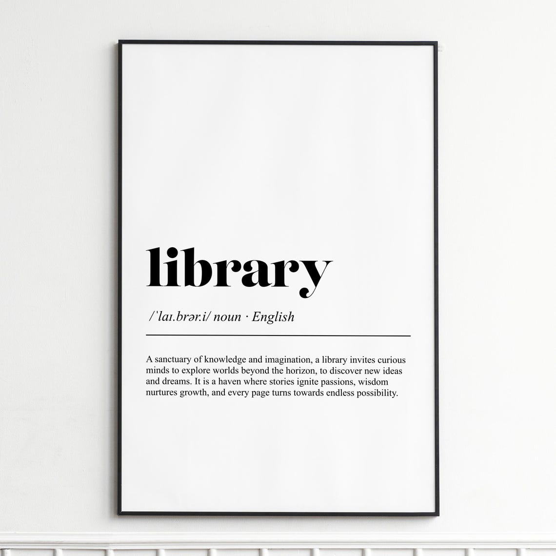 Library Definition Minimalist Black Serif Typography Dictionary Poster