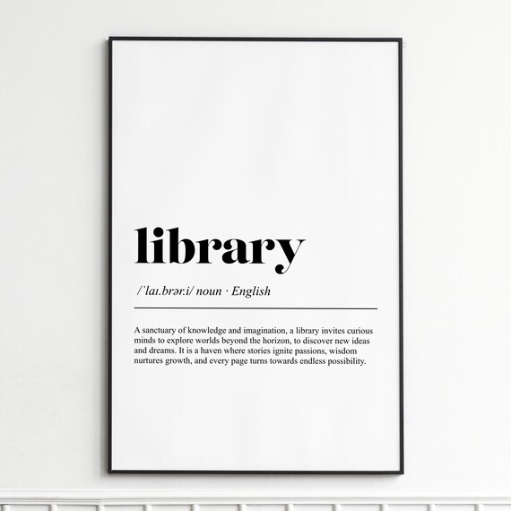 Library Definition Minimalist Black Serif Typography Dictionary Poster